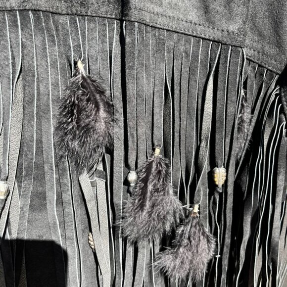 Women's Vintage (90s) Black Leather Fringe Western Duster - Picture 9 of 10